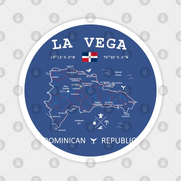 La Vega Dominican Republic Flag Travel Map Coordinates GPS Magnet by French Salsa